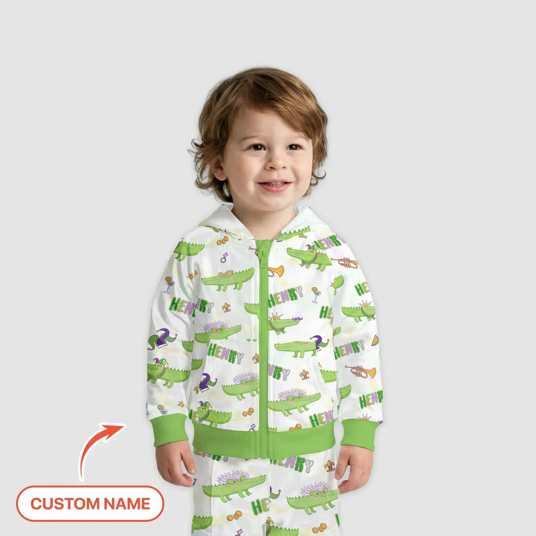 Alligator Mardi Gras Festival Bambus-Kapuzenpullover mit Reißverschluss