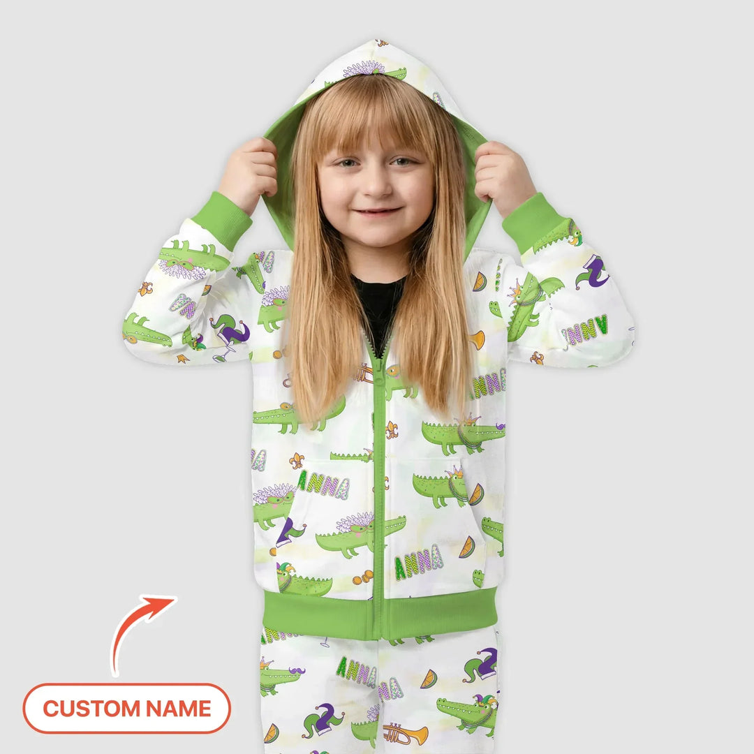 Alligator Mardi Gras Festival Bambus-Kapuzenpullover mit Reißverschluss