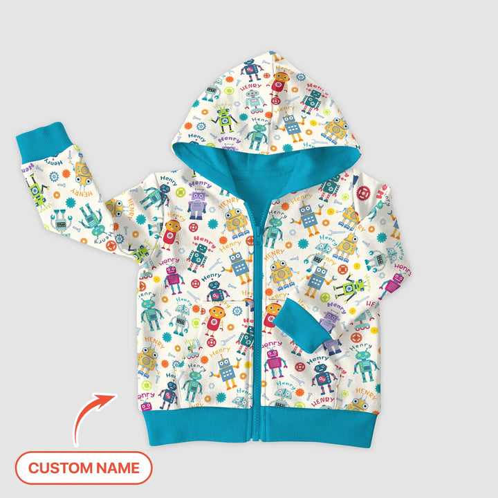 Robo Buddy Squad Personalisierter Bambus-Kapuzenpullover mit Reißverschluss