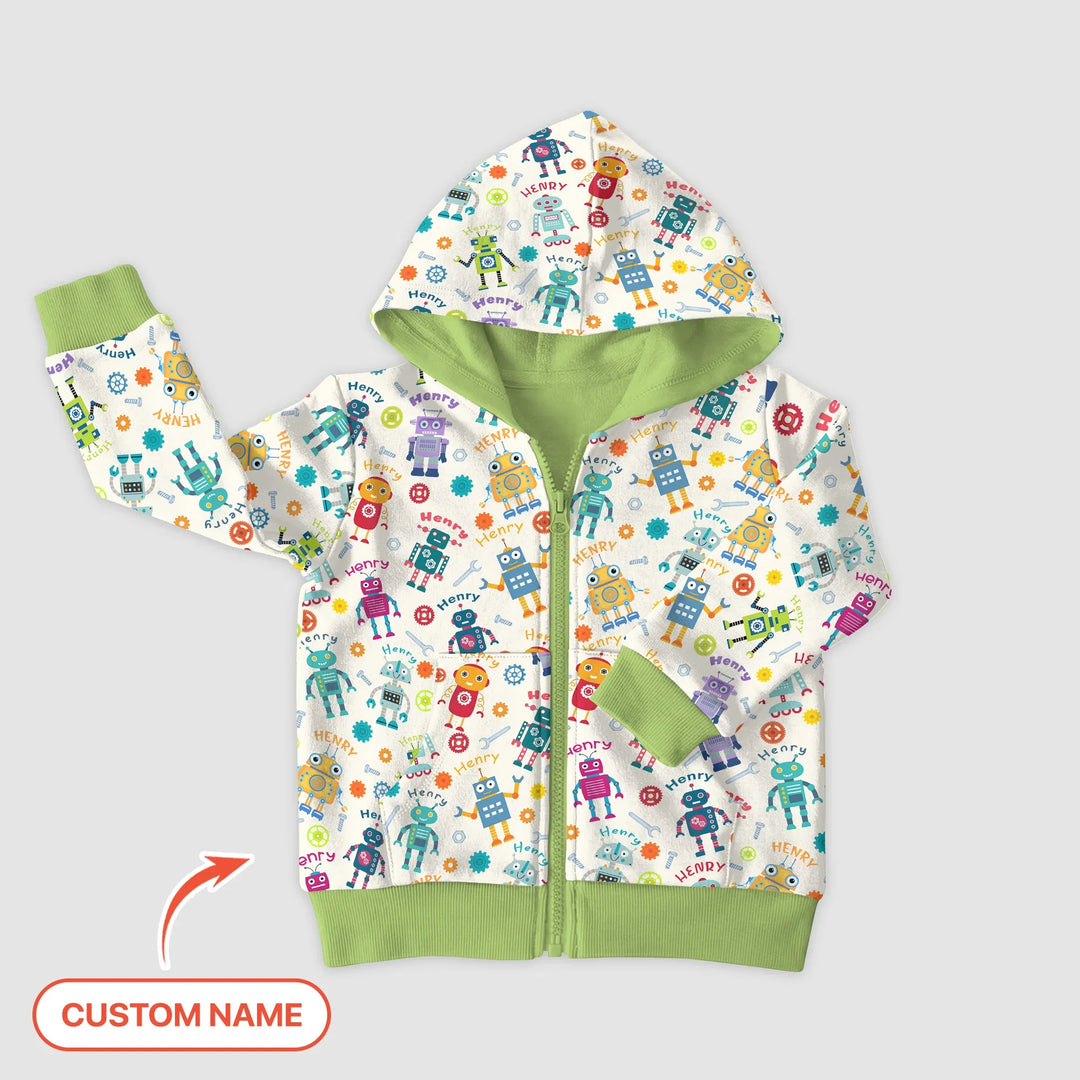 Robo Buddy Squad Personalisierter Bambus-Kapuzenpullover mit Reißverschluss