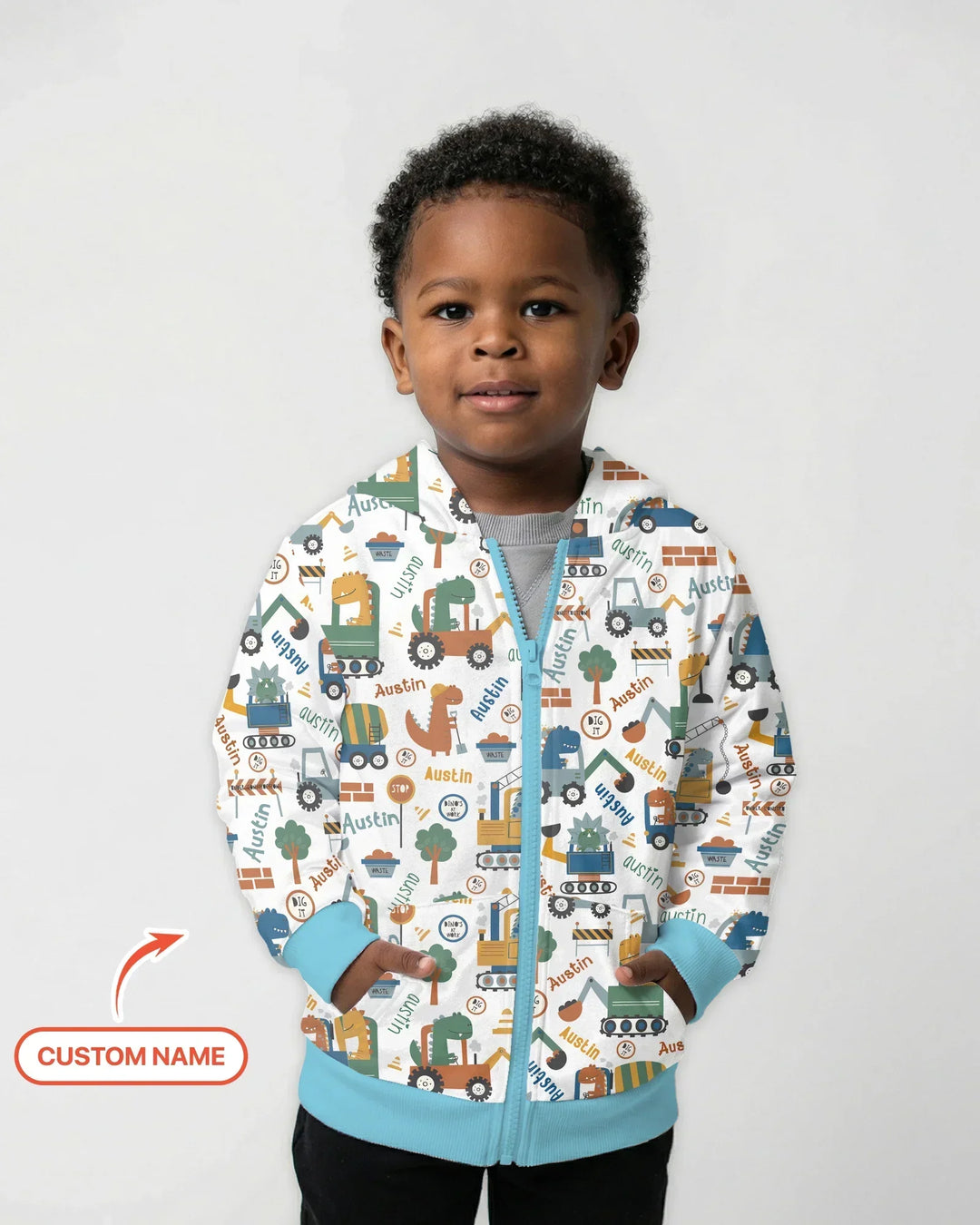 Personalisierter Dino-Bagge Bamus-Reißverschluss-Hoodie
