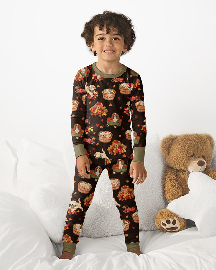 Pups in the Leaves Bamboo Two Piece Long Sleeve Pajama Set