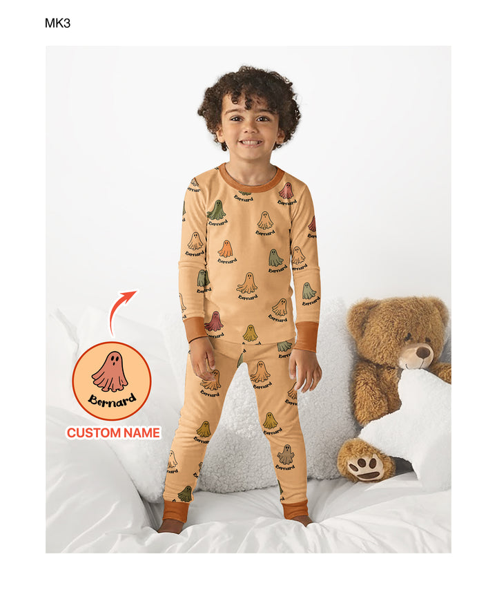Cute Boo Ghost Vintage Halloween Bamboo Two Piece Long Sleeve Pajama Set