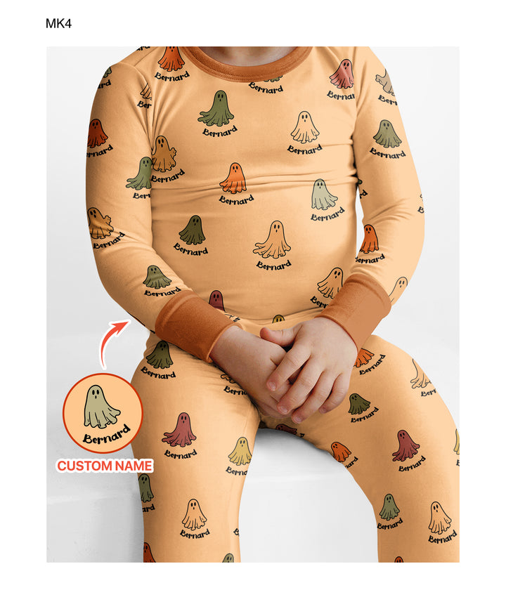 Cute Boo Ghost Vintage Halloween Bamboo Two Piece Long Sleeve Pajama Set