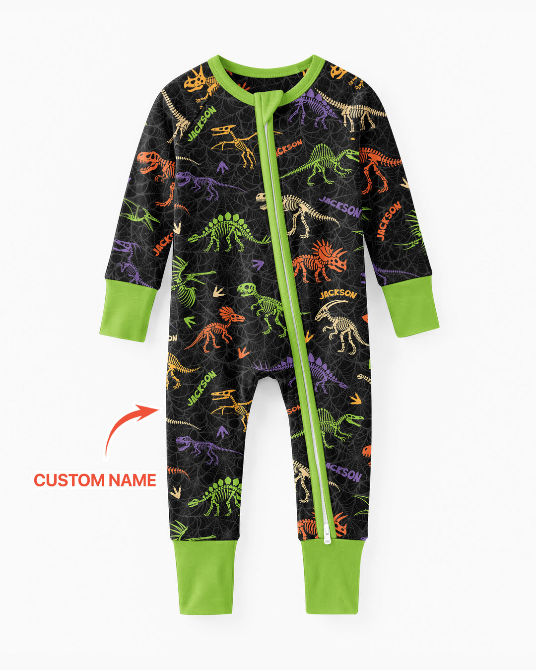 Dinosaur Skeleton Halloween Custom Name - Personalized Bamboo Convertible Zippy