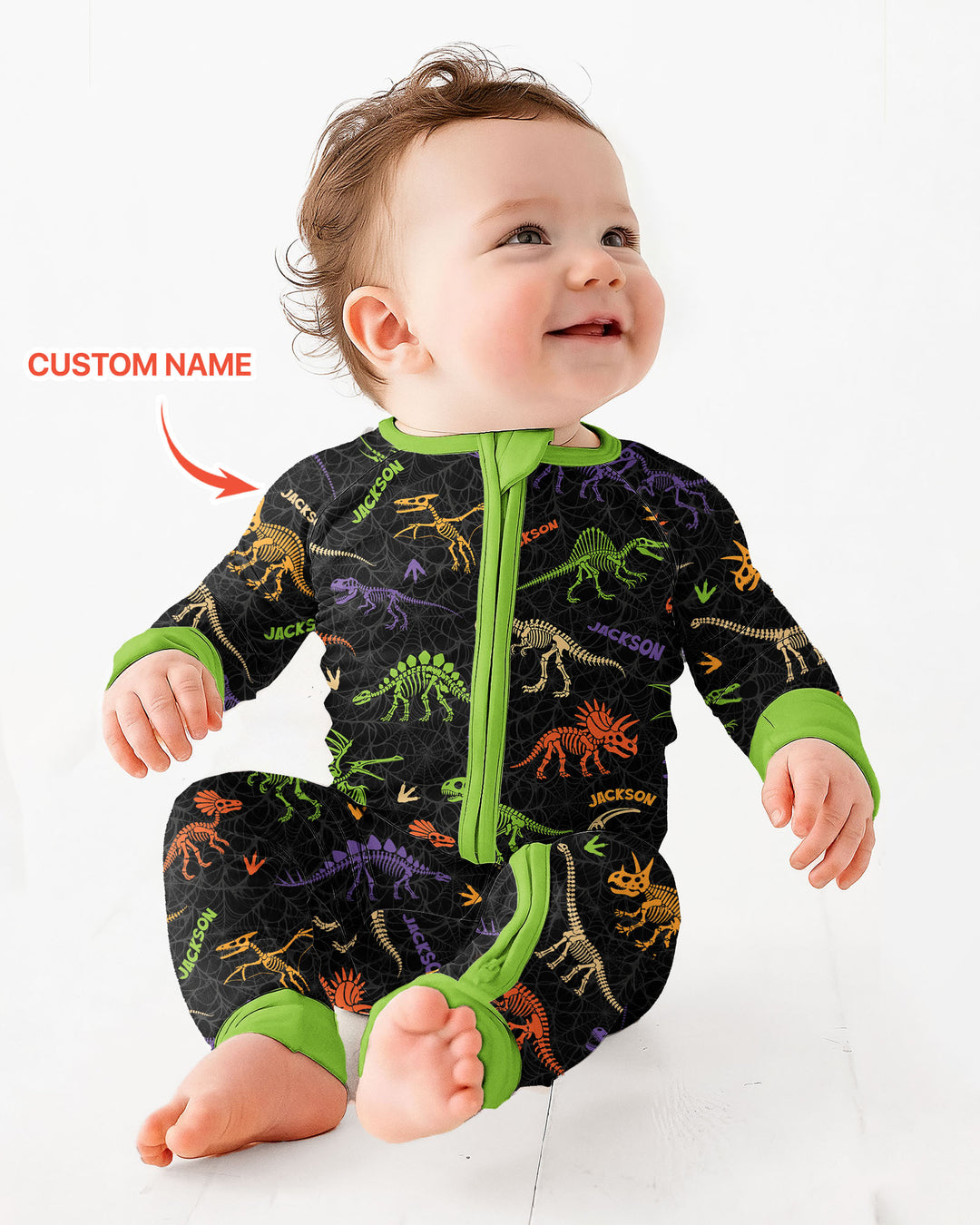 Dinosaur Skeleton Halloween Custom Name - Personalized Bamboo Convertible Zippy