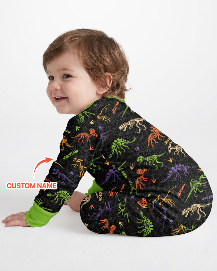 Dinosaur Skeleton Halloween Custom Name - Personalized Bamboo Convertible Zippy