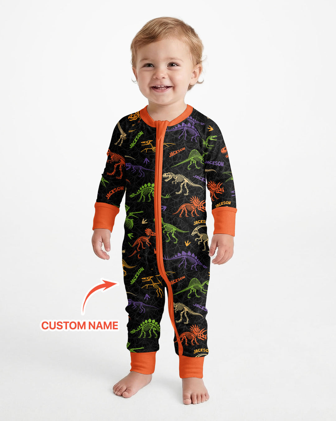 Dinosaur Skeleton Halloween Custom Name - Personalized Bamboo Convertible Zippy