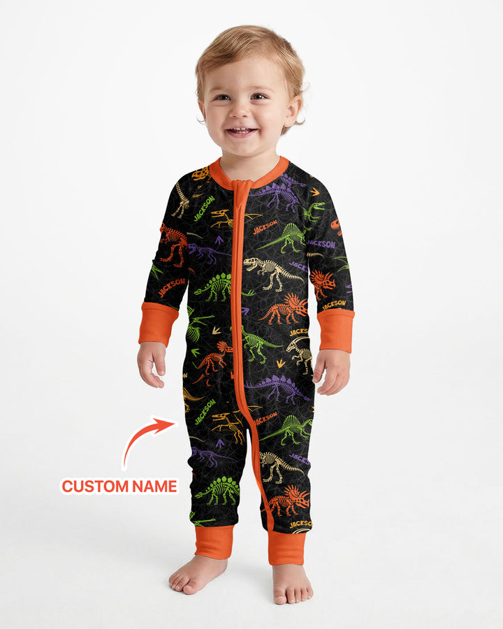 Dinosaur Skeleton Halloween Custom Name - Personalized Bamboo Convertible Zippy