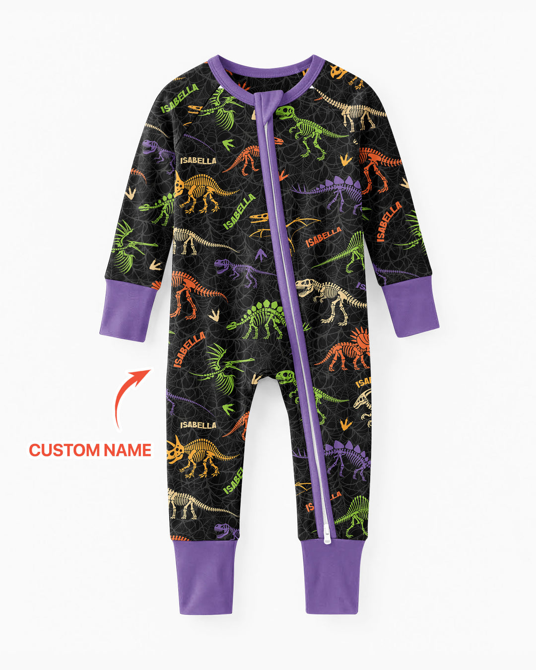 Dinosaur Skeleton Halloween Custom Name - Personalized Bamboo Convertible Zippy
