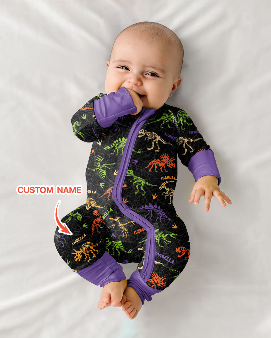 Dinosaur Skeleton Halloween Custom Name - Personalized Bamboo Convertible Zippy