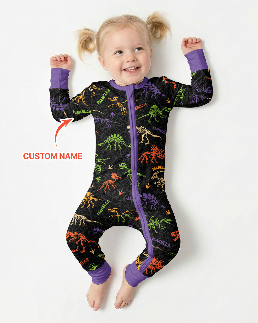 Dinosaur Skeleton Halloween Custom Name - Personalized Bamboo Convertible Zippy