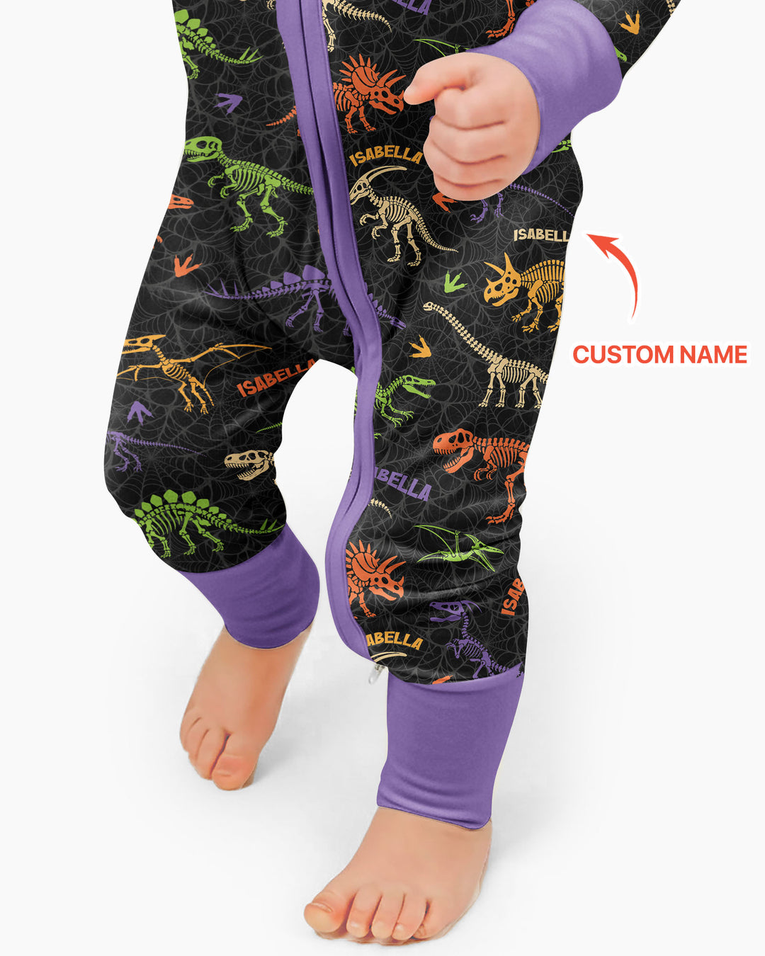 Dinosaur Skeleton Halloween Custom Name - Personalized Bamboo Convertible Zippy