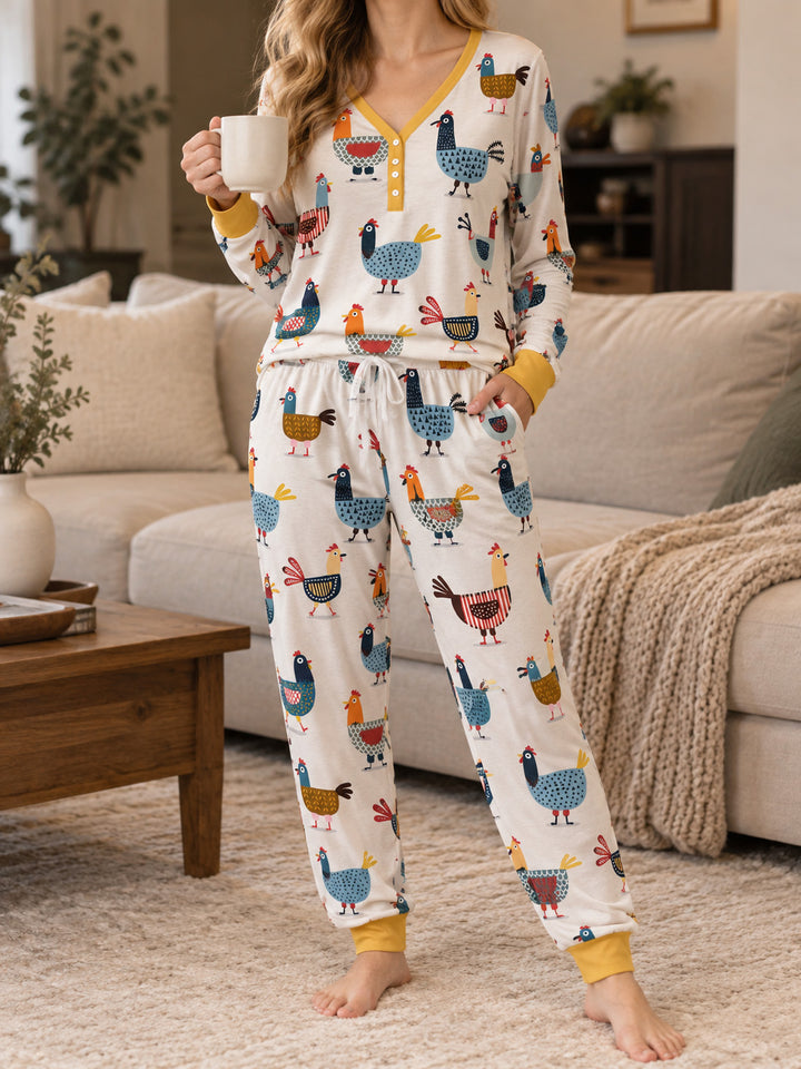 Modern Chicken Parade Bamboo Women Pajama Set