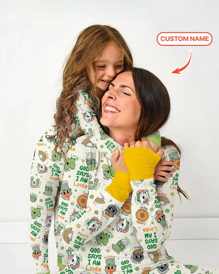 Personalized God Says I Am St. Patrick's Day Family Matching Bamboo Two Piece Long Sleeve Pajama Set