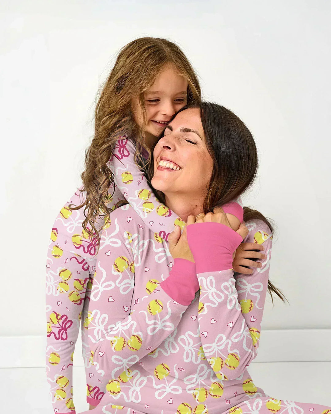 Softball Kirsche Mama und Mädchen passendes Bambus Damen Pyjama-Set