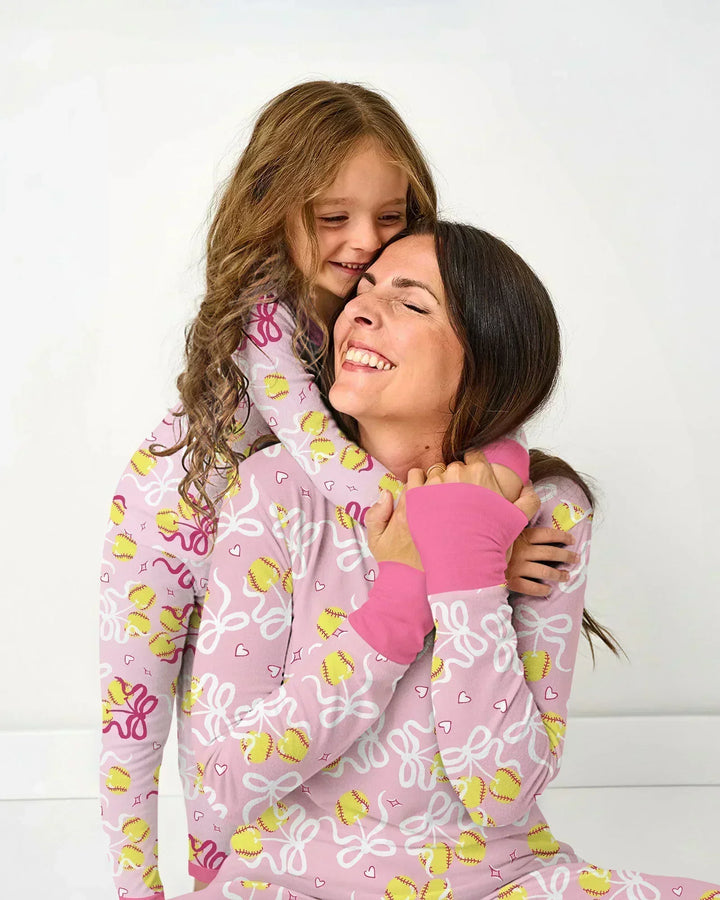 Softball Kirsche Mama und Mädchen passendes Bambus Damen Pyjama-Set