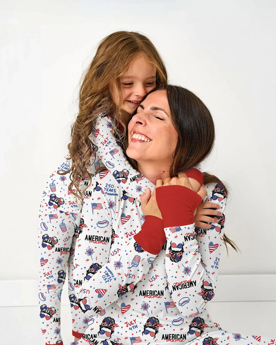 Doodle American Flag Gläser Familie Passender Bambus Damen Schlafanzug-Set