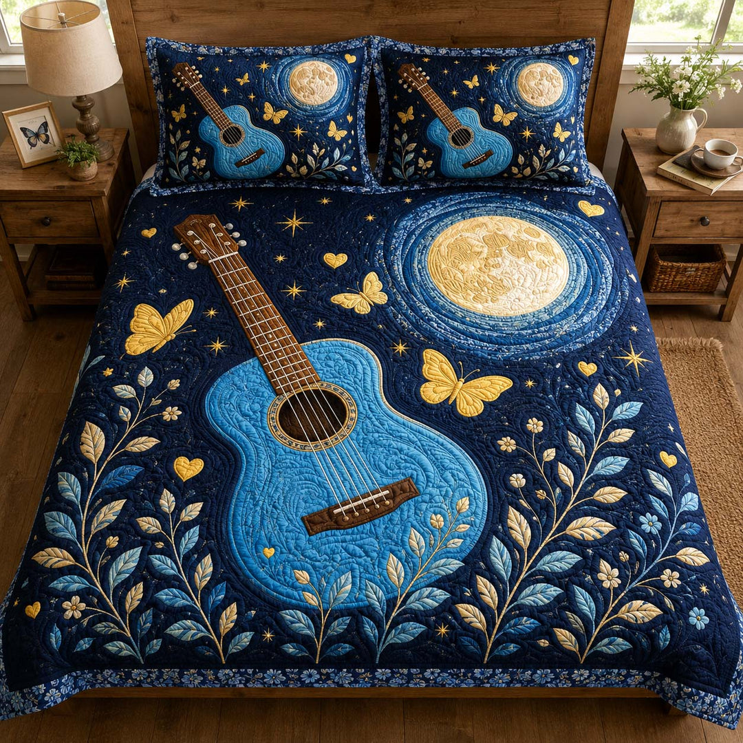 Moonlight Guitar Garden Bamboo Quilt Bedding Set