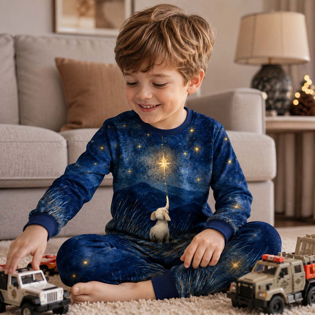 Moonlit Elephant Wishes Bamboo Two Piece Long Sleeve Pajama Set