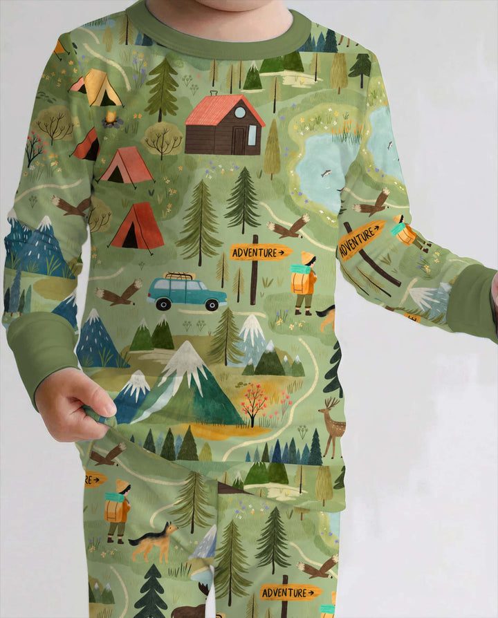 Mountain Camping Adventure Bamboo Two Piece Long Sleeve Pajama Set