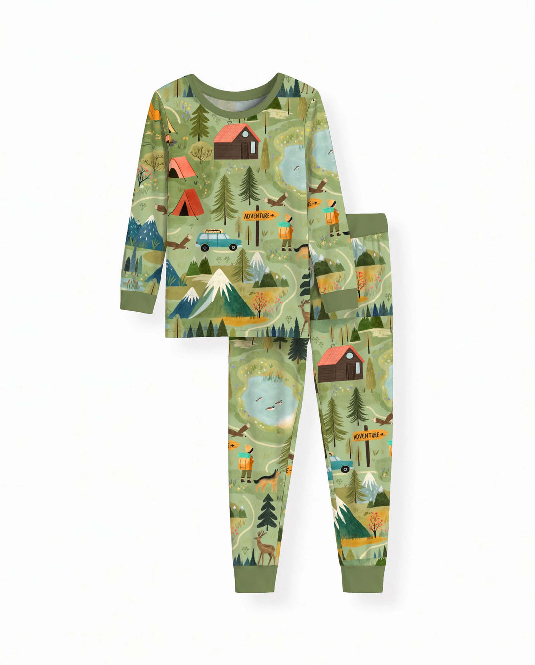 Mountain Camping Adventure Bamboo Two Piece Long Sleeve Pajama Set