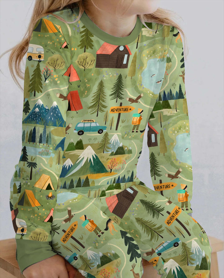Mountain Camping Adventure Bamboo Two Piece Long Sleeve Pajama Set