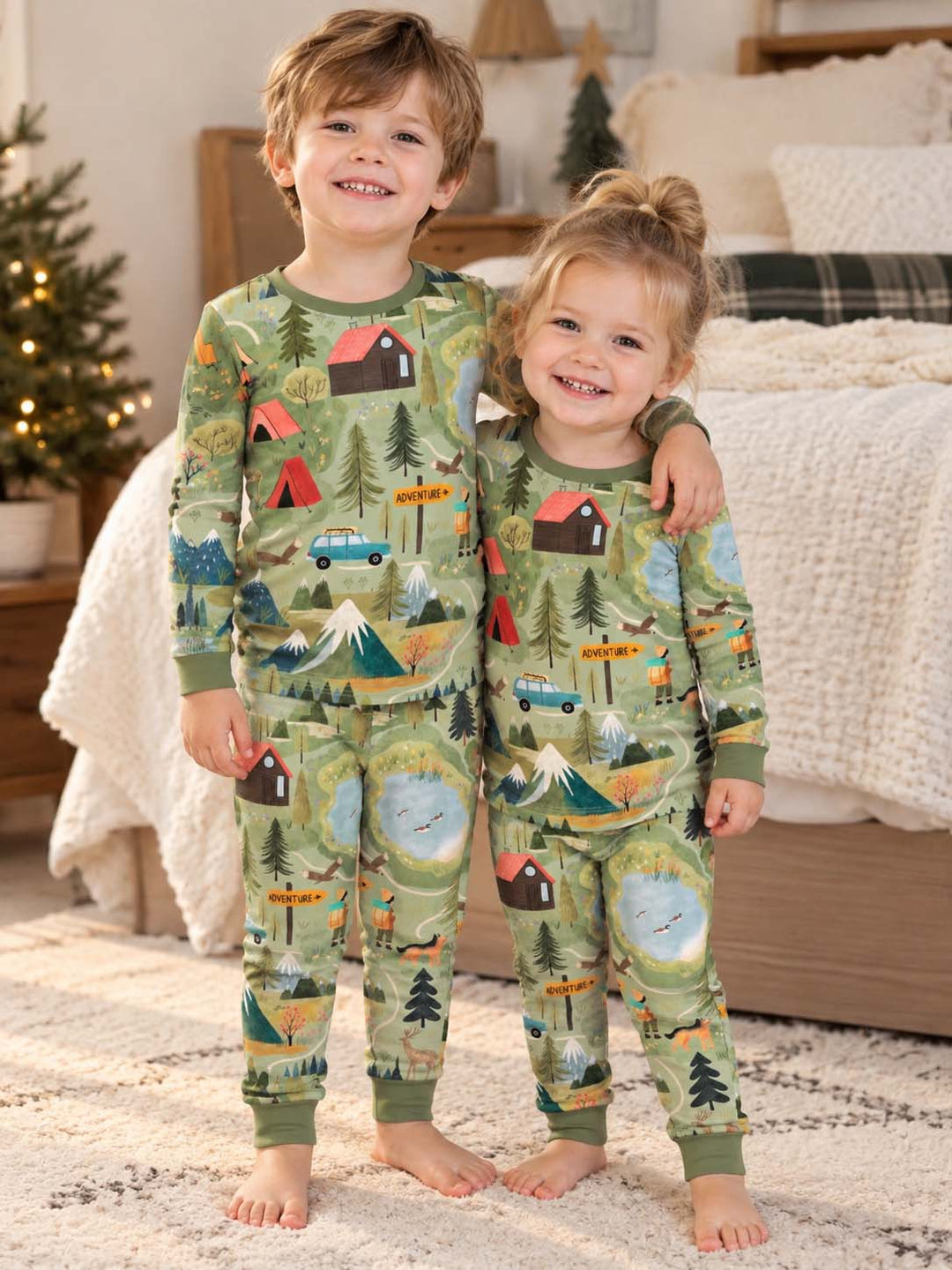 Mountain Camping Adventure Bamboo Two Piece Long Sleeve Pajama Set