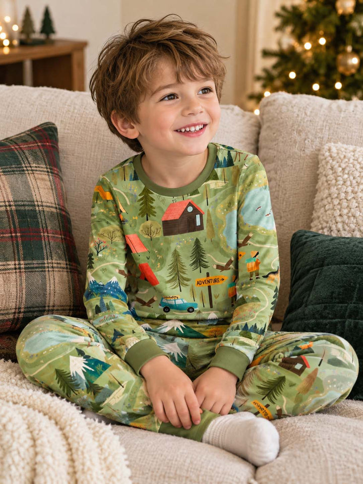 Mountain Camping Adventure Bamboo Two Piece Long Sleeve Pajama Set
