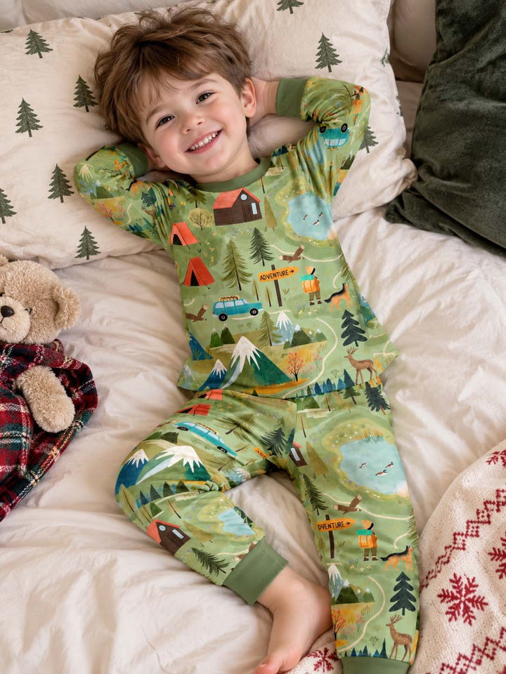 Mountain Camping Adventure Bamboo Two Piece Long Sleeve Pajama Set