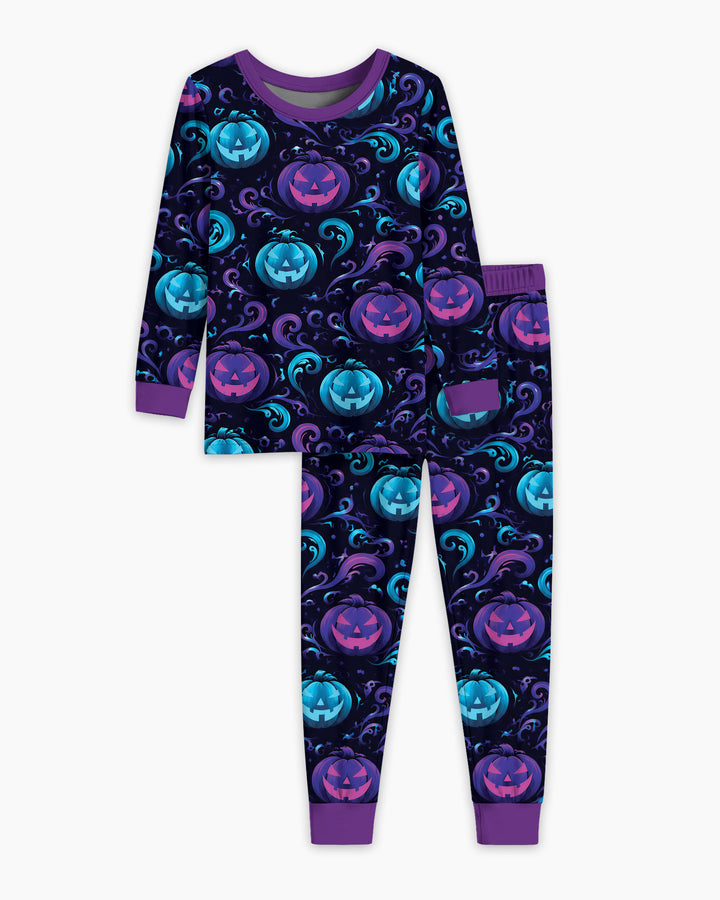 Neon Pumpkin Glow Bamboo Two Piece Long Sleeve Pajama Set
