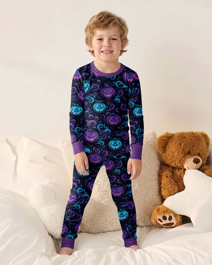Neon Pumpkin Glow Bamboo Two Piece Long Sleeve Pajama Set