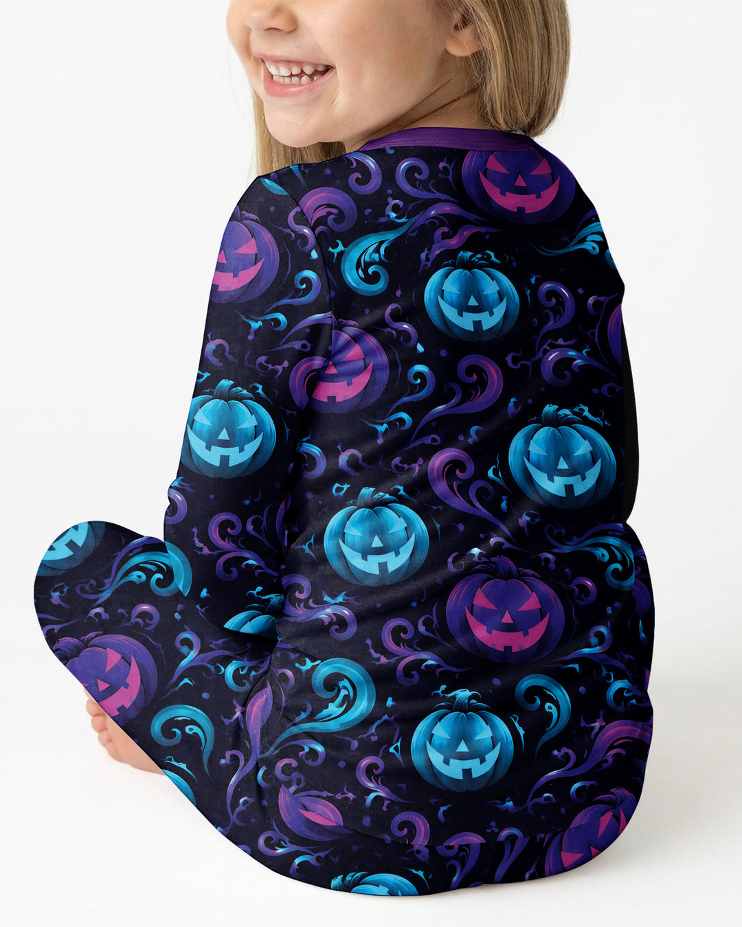 Neon Pumpkin Glow Bamboo Two Piece Long Sleeve Pajama Set