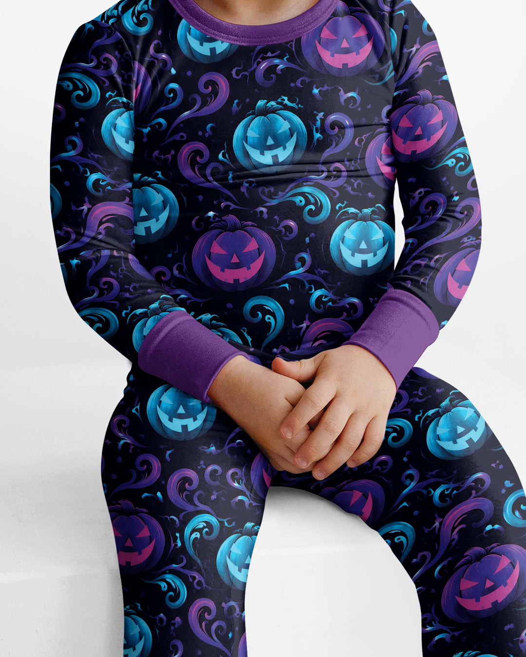 Neon Pumpkin Glow Bamboo Two Piece Long Sleeve Pajama Set