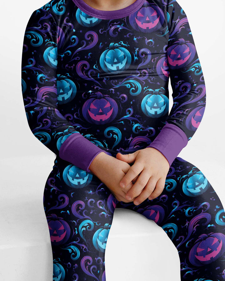 Neon Pumpkin Glow Bamboo Two Piece Long Sleeve Pajama Set