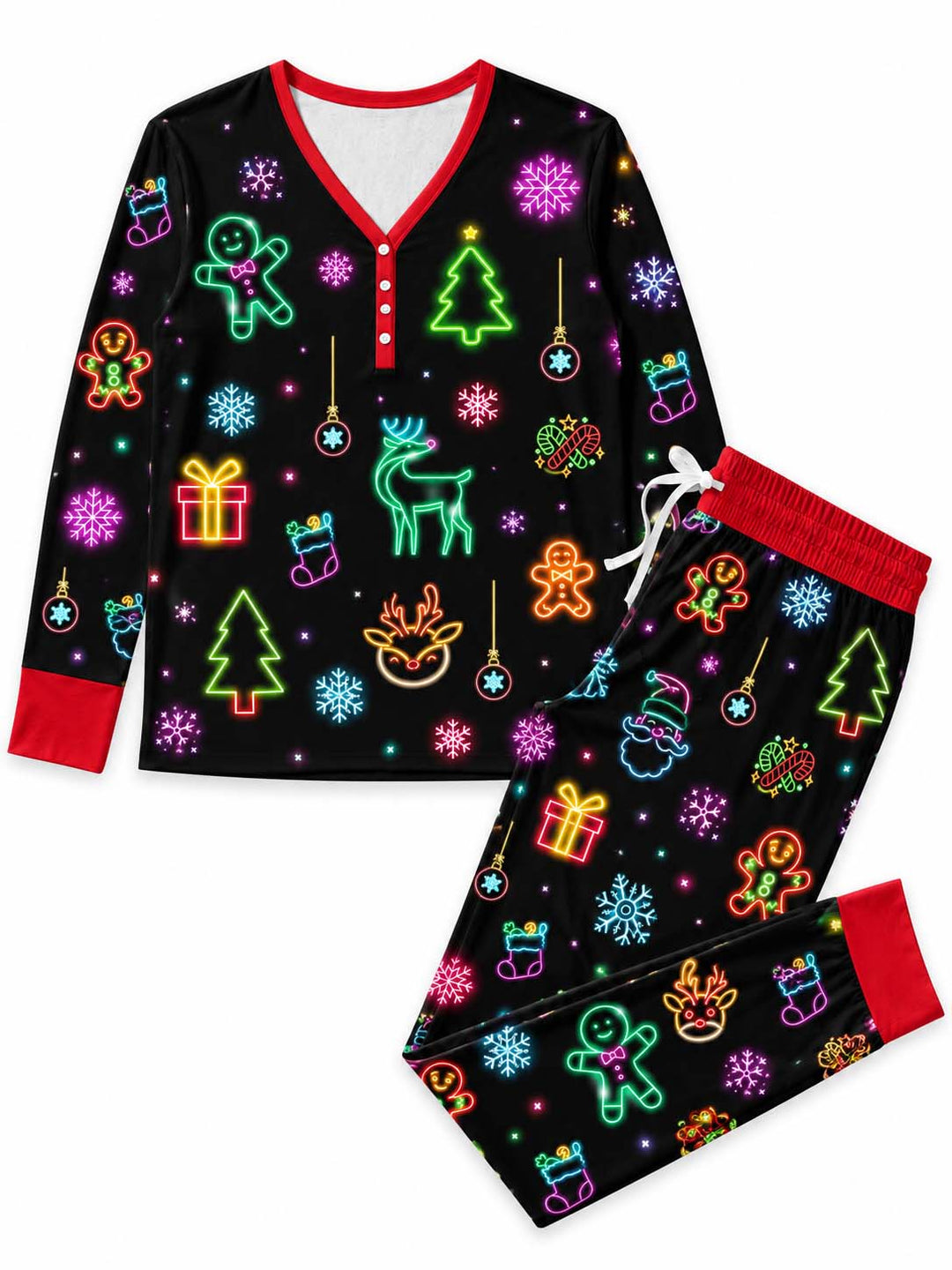 Neon Christmas Lights Bamboo Women Pajama Set