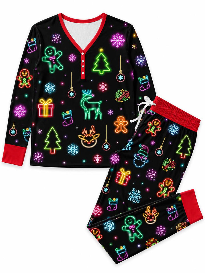 Neon Christmas Lights Bamboo Women Pajama Set