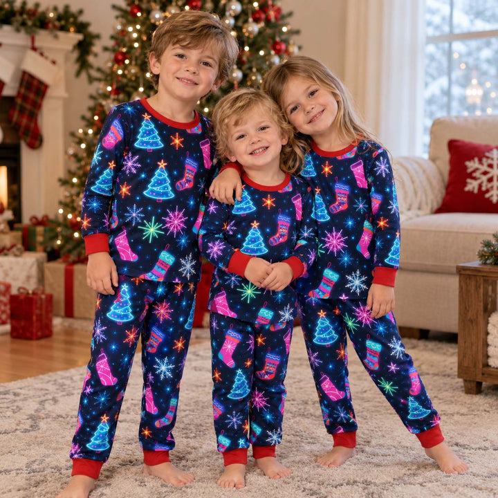 Neon Christmas Night Bamboo Two Piece Long Sleeve Pajama Set