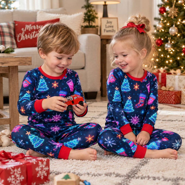 Neon Christmas Night Bamboo Two Piece Long Sleeve Pajama Set
