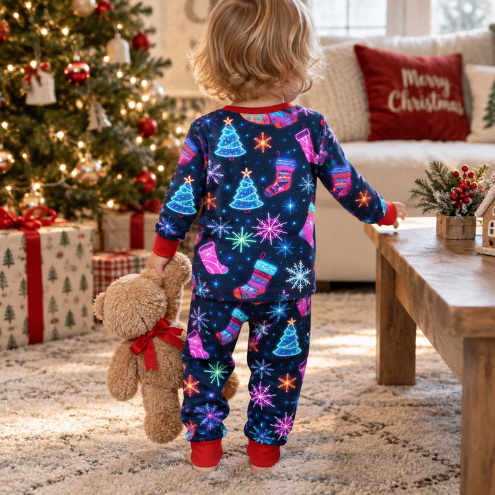 Neon Christmas Night Bamboo Two Piece Long Sleeve Pajama Set