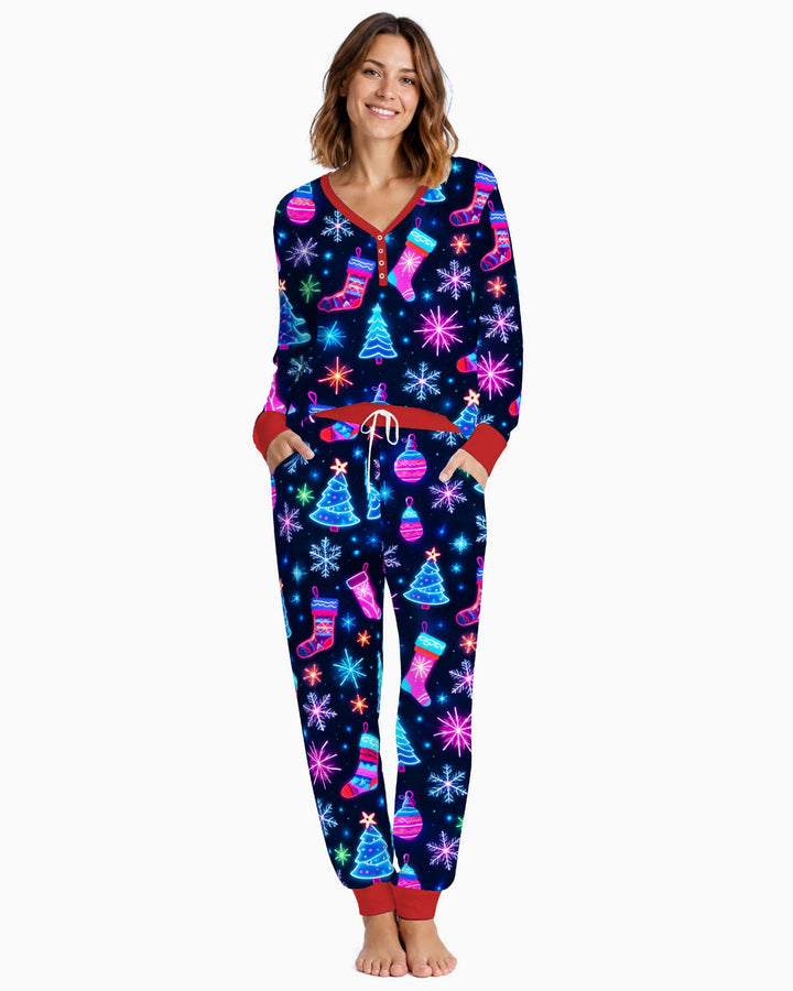 Neon Christmas Night Bamboo Women Pajama Set