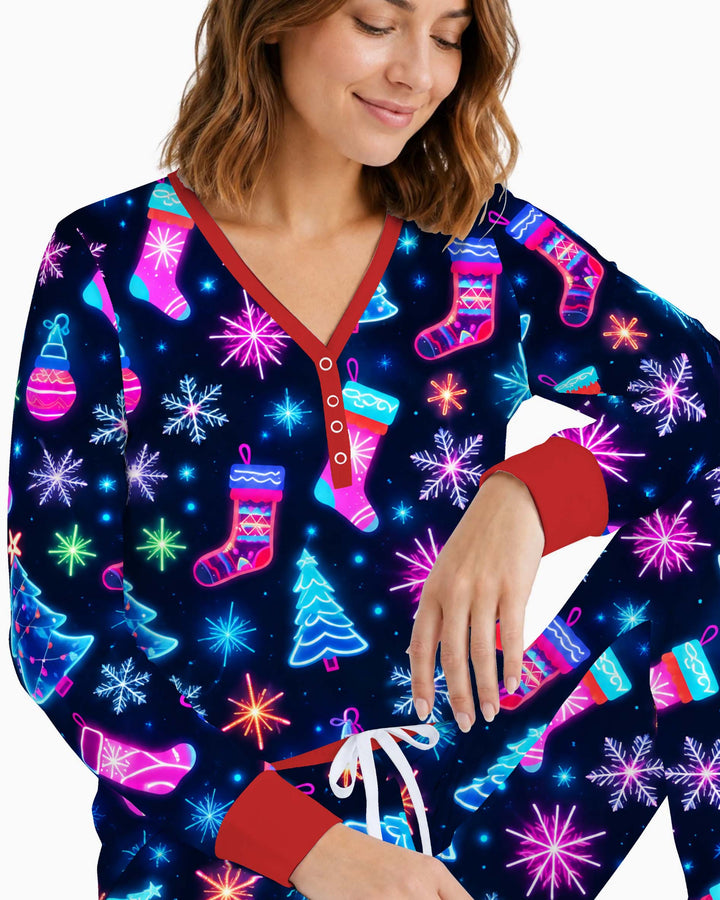 Neon Christmas Night Bamboo Women Pajama Set