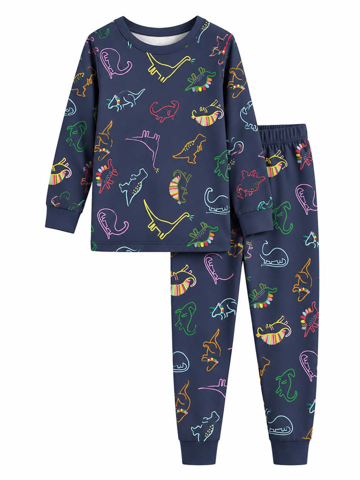 Neon Dino Doodles Bamboo Two Piece Long Sleeve Pajama Set