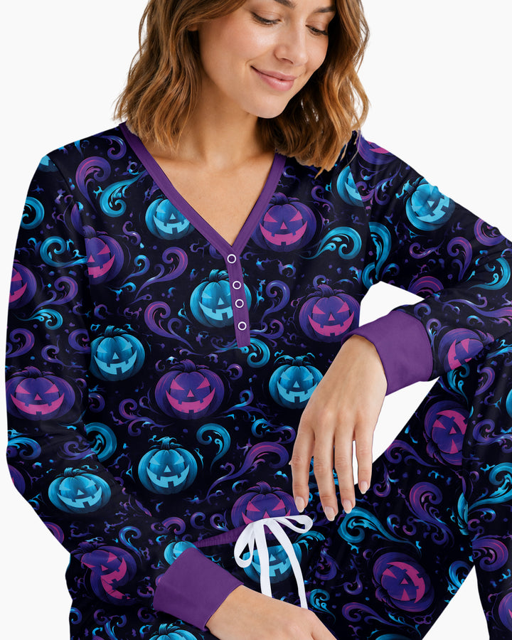 Neon Pumpkin Glow Bamboo Women Pajama Set