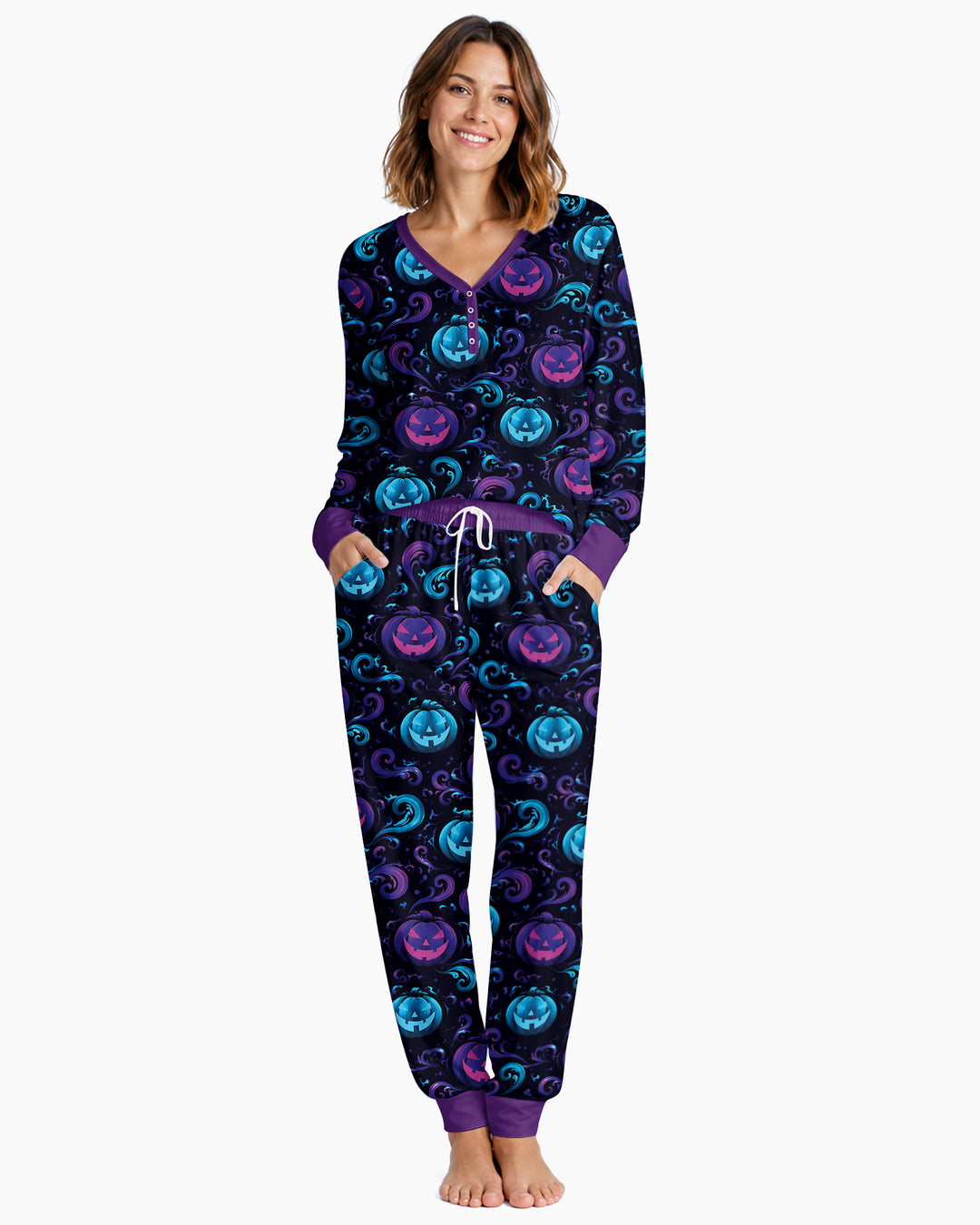 Neon Pumpkin Glow Bamboo Women Pajama Set