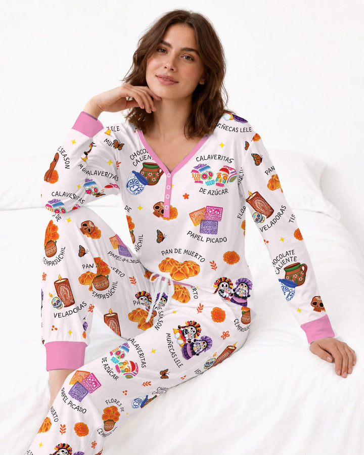 Tis the Dia De Muertos Bamboo Women Pajama Set