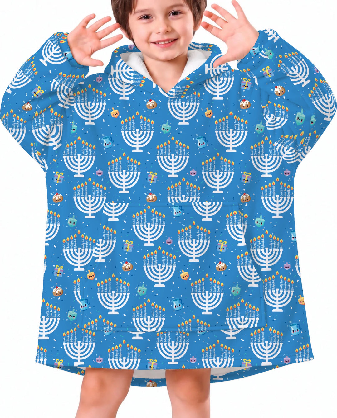 Custom Name Hannukkah Menorah Family Matching Bamboo Blanket Hoodie