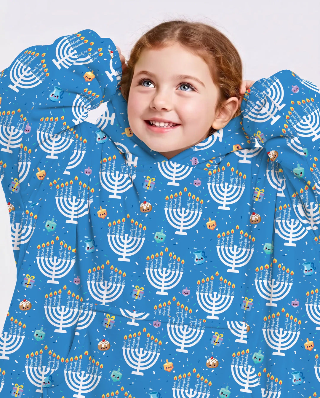 Custom Name Hannukkah Menorah Family Matching Bamboo Blanket Hoodie
