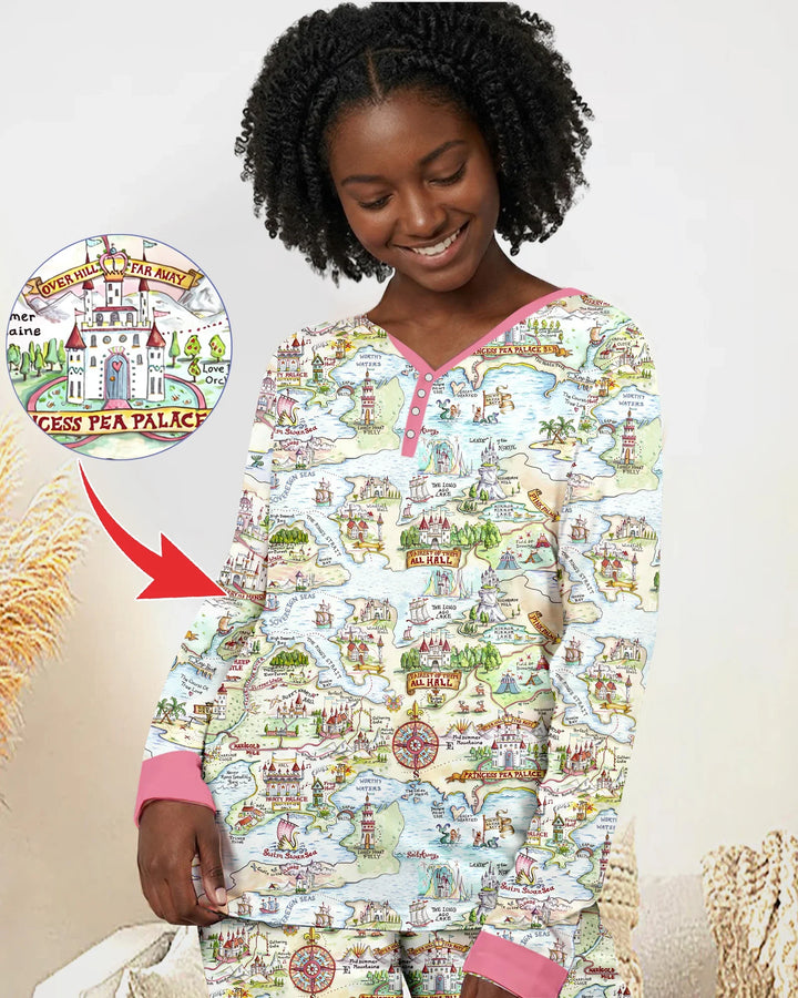 Once Upon A Map Mommy & Baby Matching Bambus Schlafanzug-Set für Damen