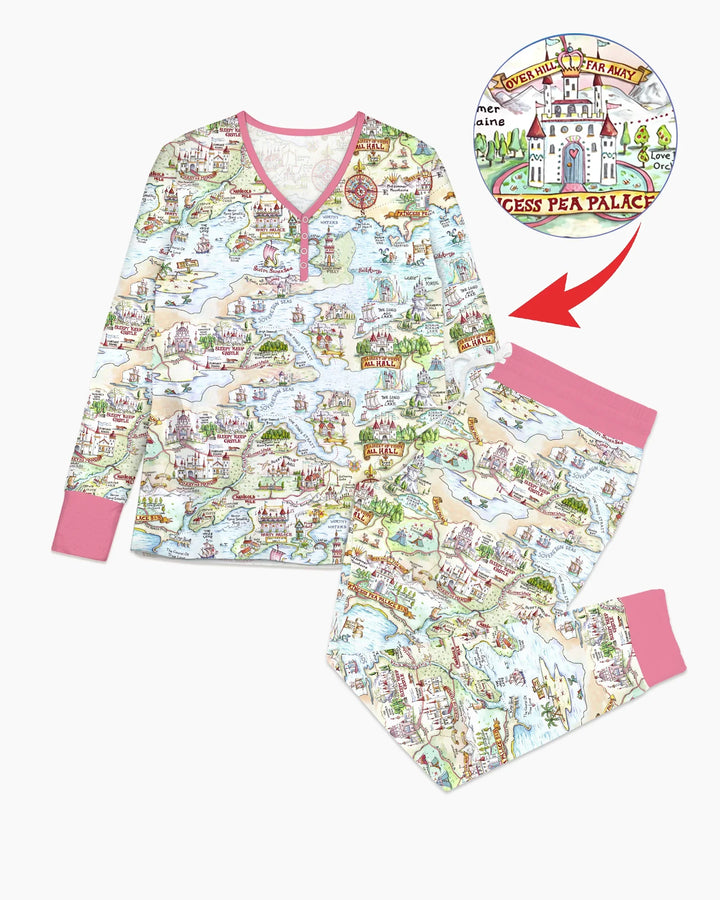 Once Upon A Map Mommy & Baby Matching Bambus Schlafanzug-Set für Damen